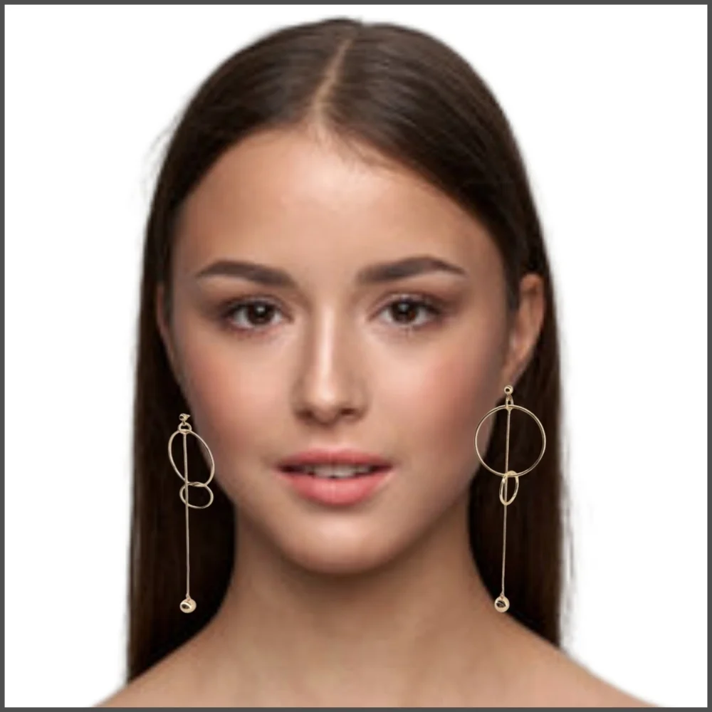 Gold Tone Geometric Drop Earrings with Double Circles – NWOT